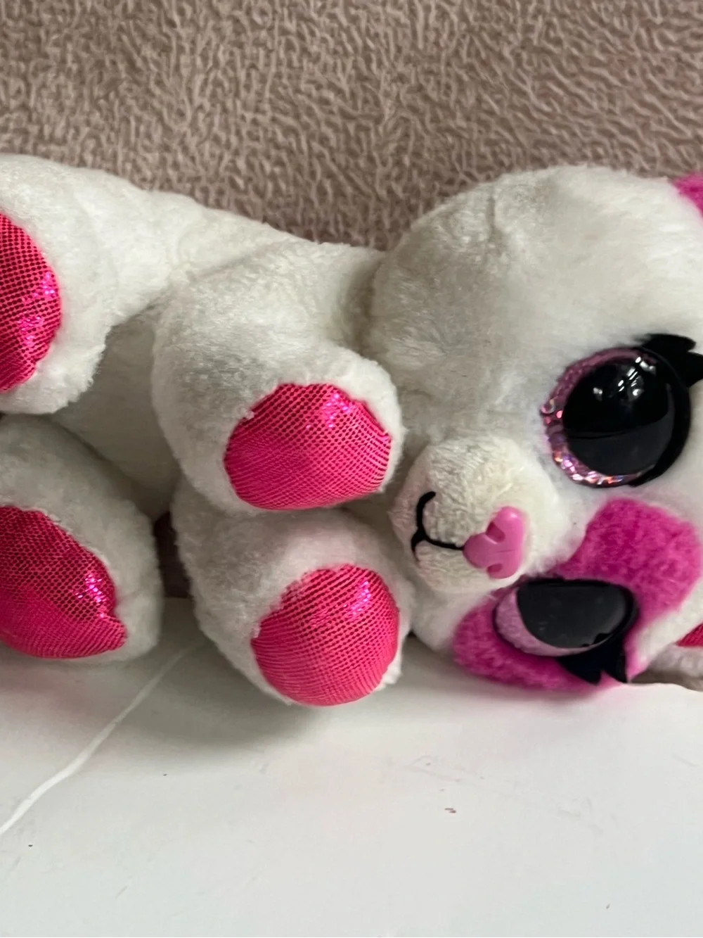 Ty White Plush Kitty with Pink Sequin Accents